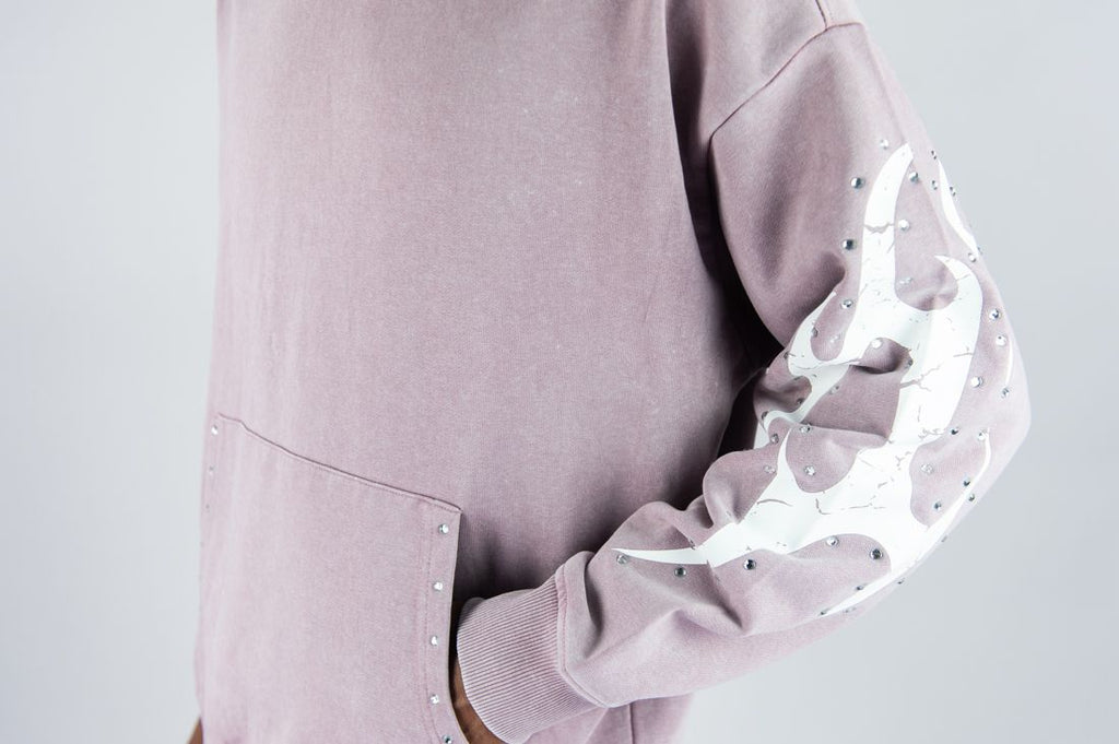 Flame Rhinestone Hoodie - Dusty Pink