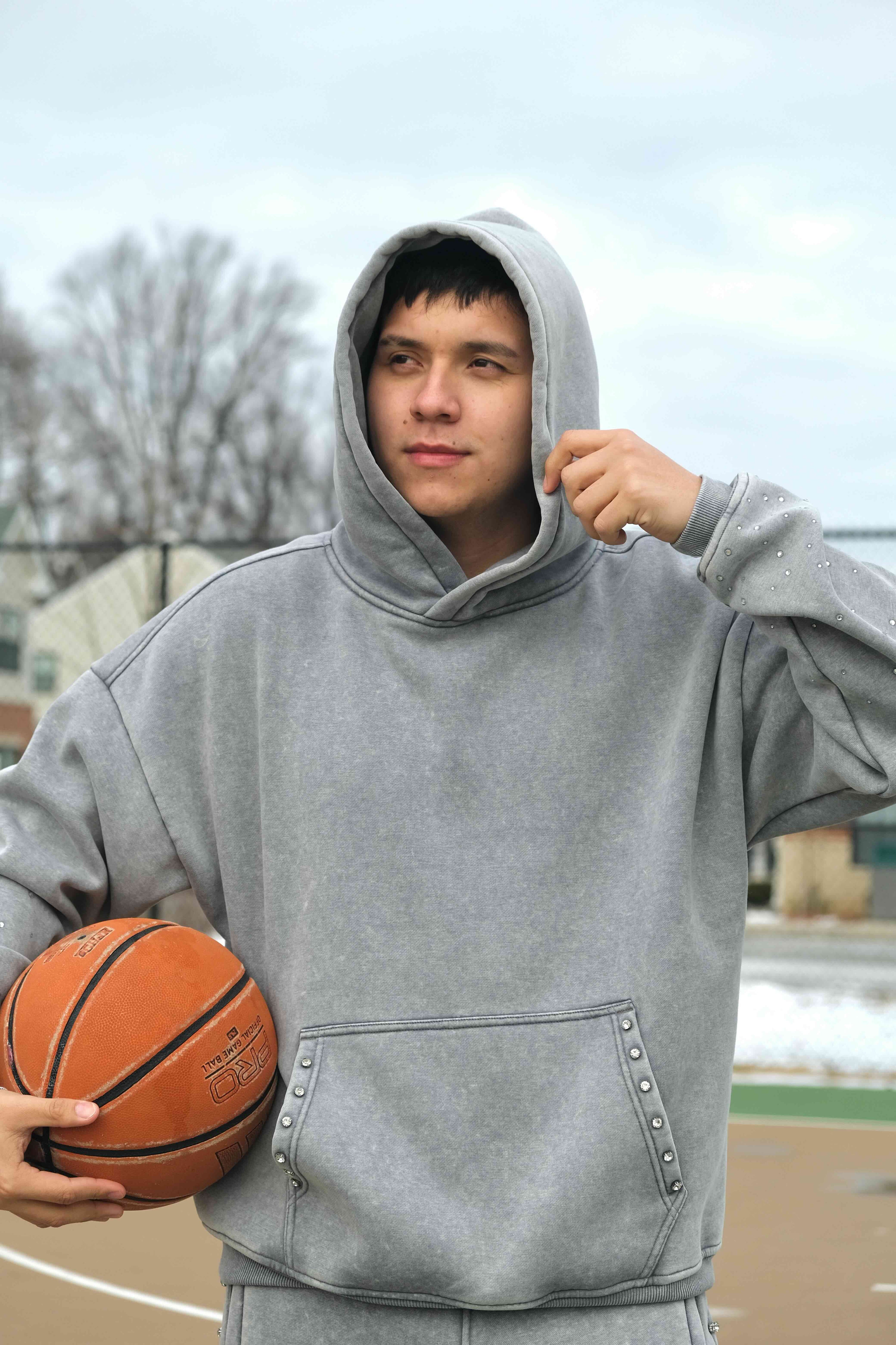 Spark Rhinestone Hoodie - Grey